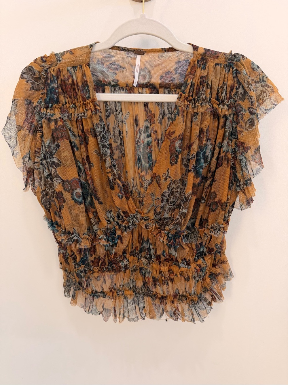 Free People Mustard Floral Ruffle Blouse